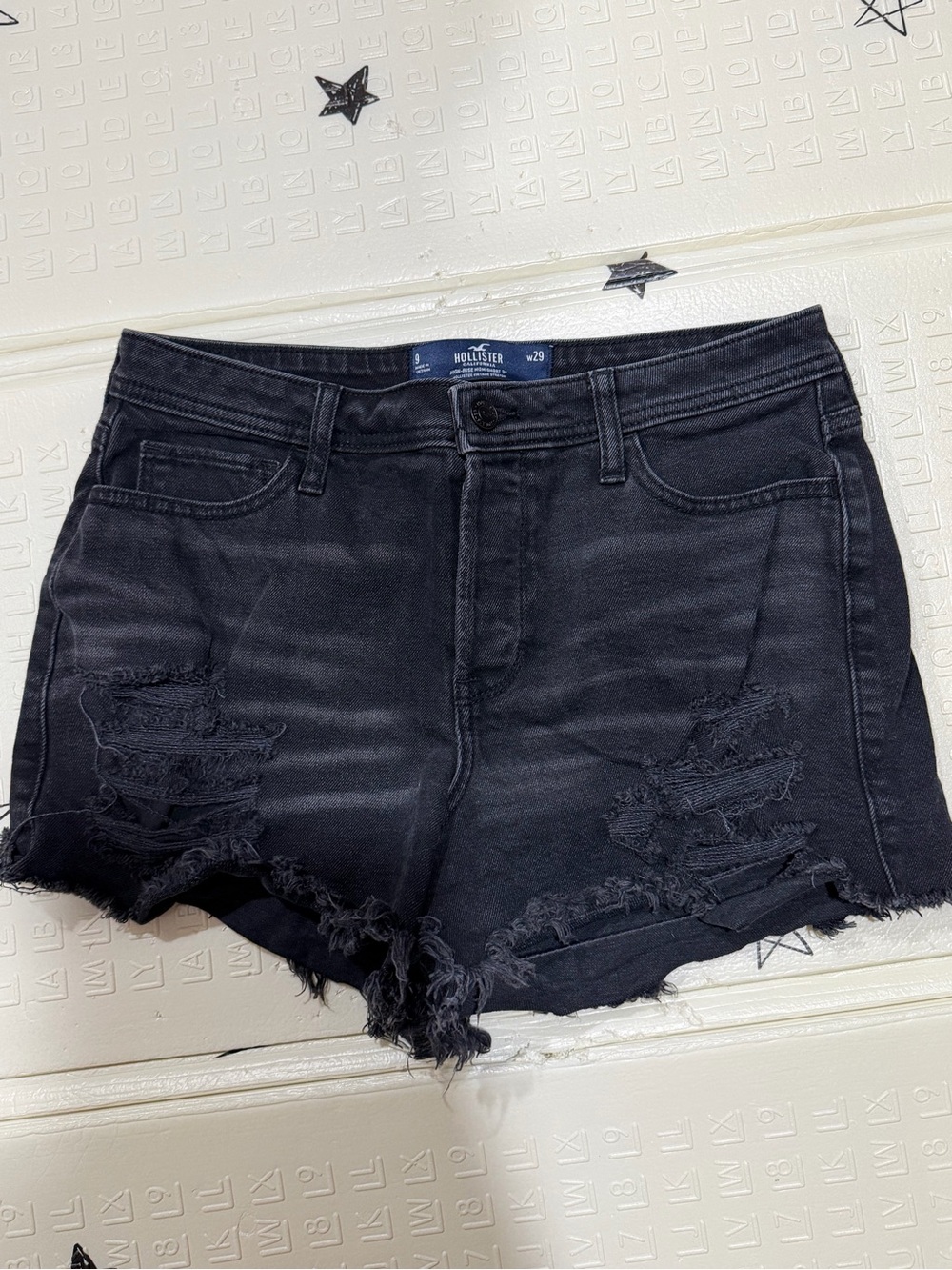 Hollister Black Distressed Denim Cutoff Shorts